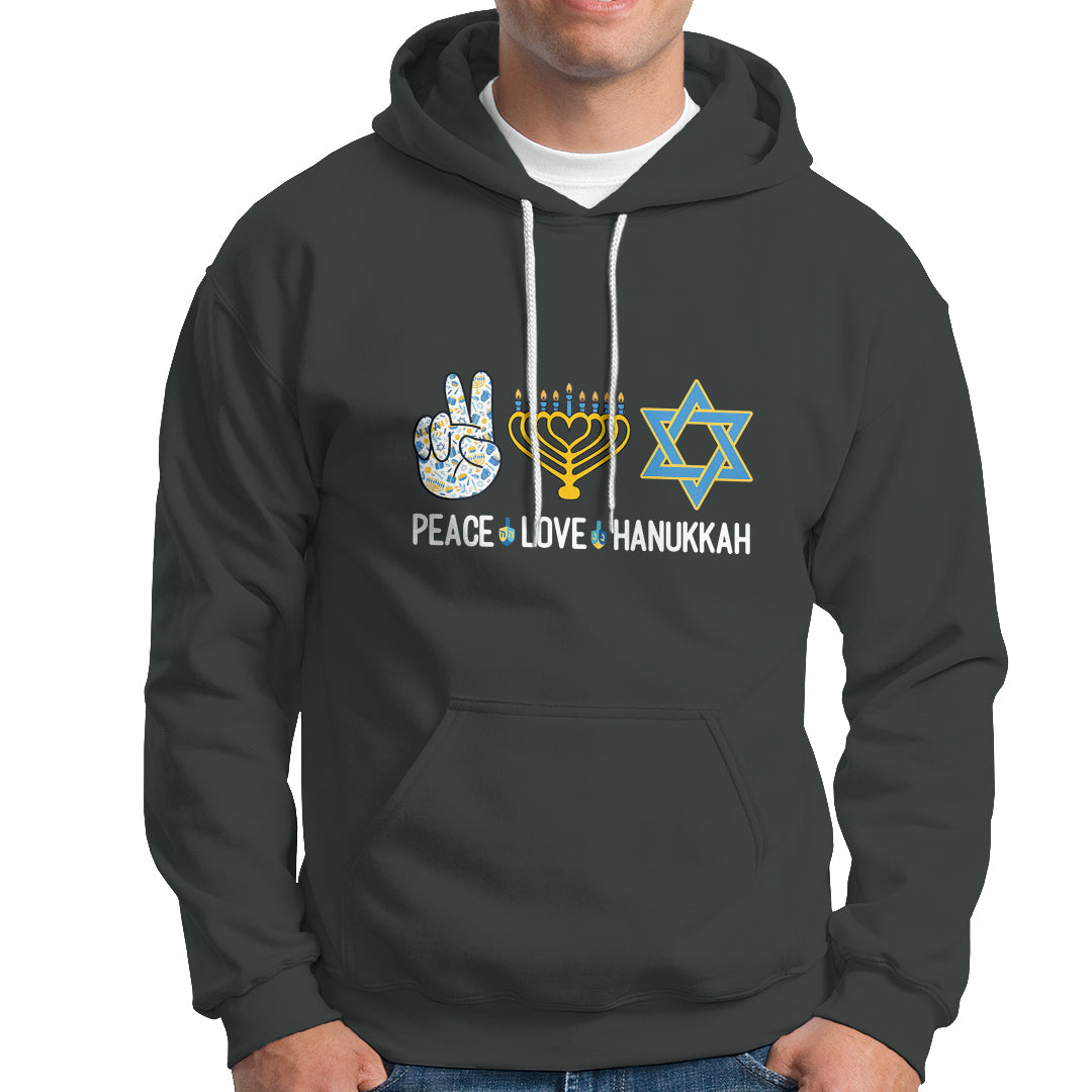 Peace Love Hanukkah Retro Chanukah Jewish Menorah Star of David Hoodie - Wonder Print Shop