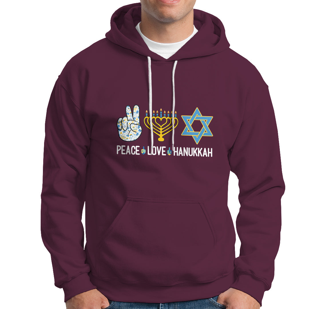 Peace Love Hanukkah Retro Chanukah Jewish Menorah Star of David Hoodie - Wonder Print Shop