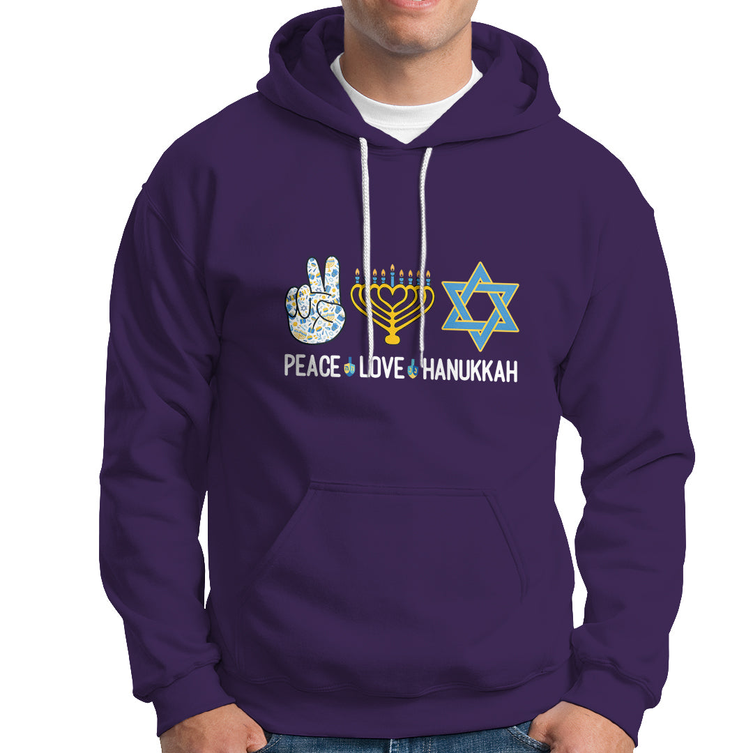 Peace Love Hanukkah Retro Chanukah Jewish Menorah Star of David Hoodie - Wonder Print Shop