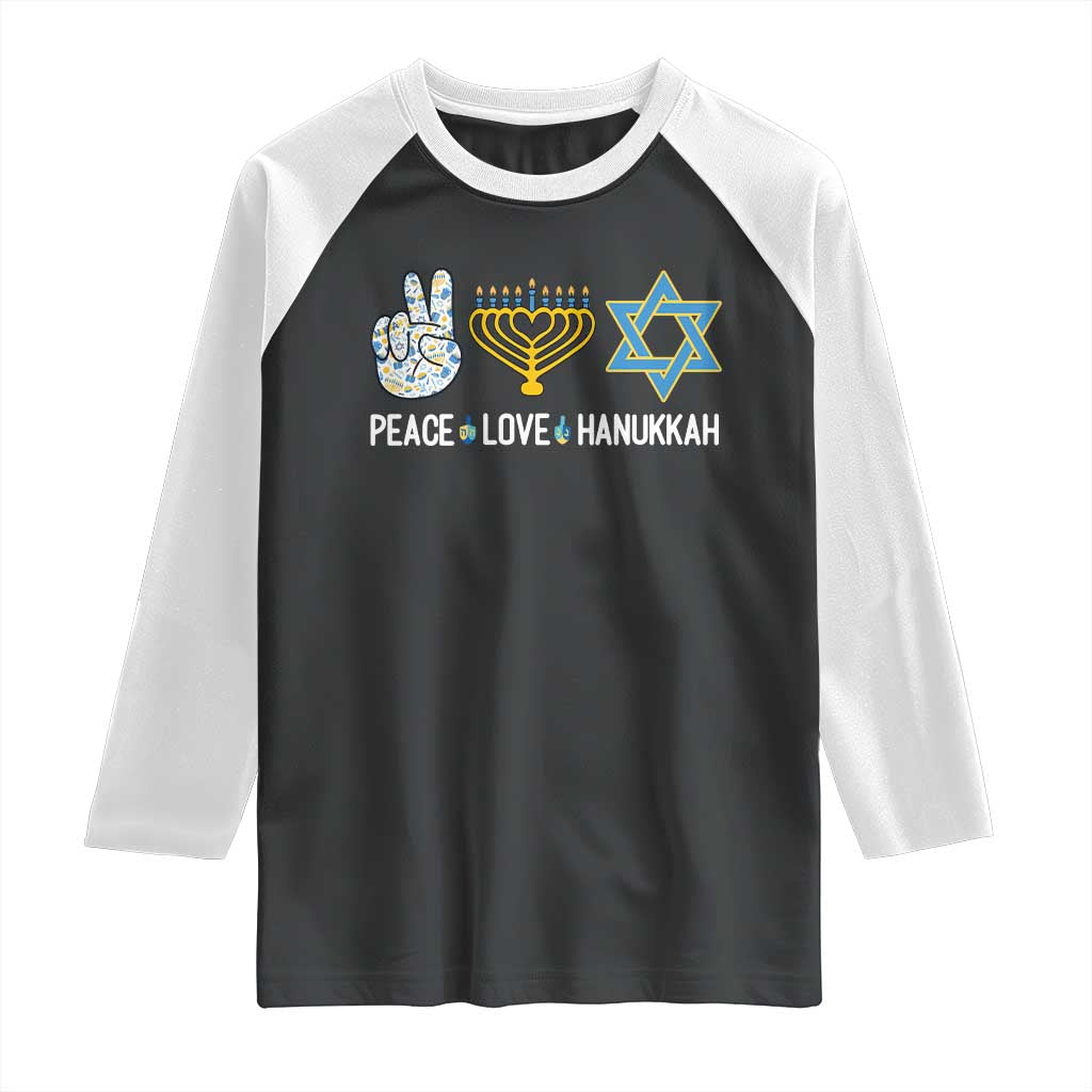 Peace Love Hanukkah Raglan Shirt Retro Chanukah Jewish Menorah Star of David