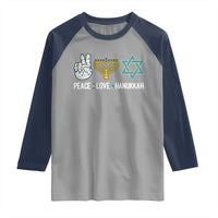 Peace Love Hanukkah Raglan Shirt Retro Chanukah Jewish Menorah Star of David