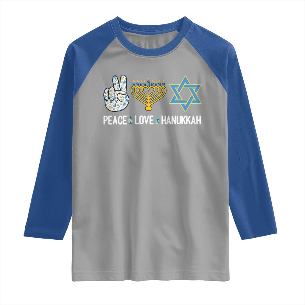 Peace Love Hanukkah Raglan Shirt Retro Chanukah Jewish Menorah Star of David
