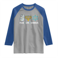 Peace Love Hanukkah Raglan Shirt Retro Chanukah Jewish Menorah Star of David