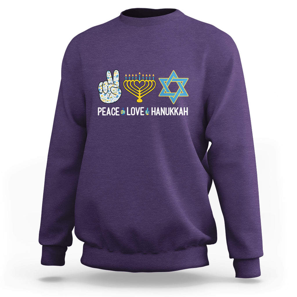 Peace Love Hanukkah Retro Chanukah Jewish Menorah Star of David Sweatshirt - Wonder Print Shop