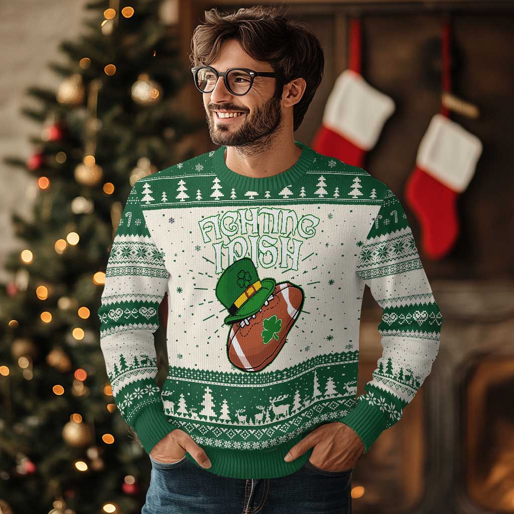 Fighting Irish Knitted Sweatshirt Football Shamrock St Patricks Spirit Classic Vintage