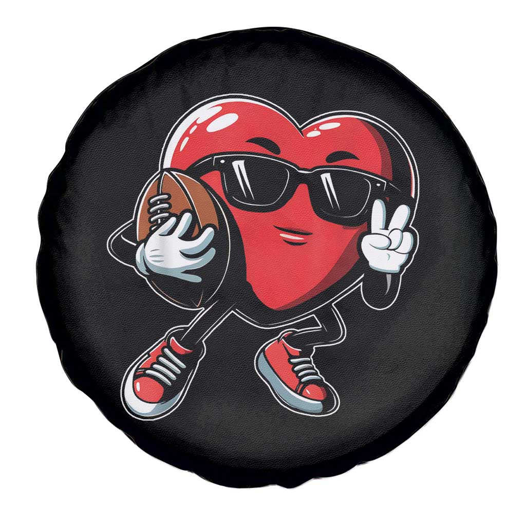 Valentines Day Heart Playing Football Spare Tire Cover Cute Gift for Sports Lovers