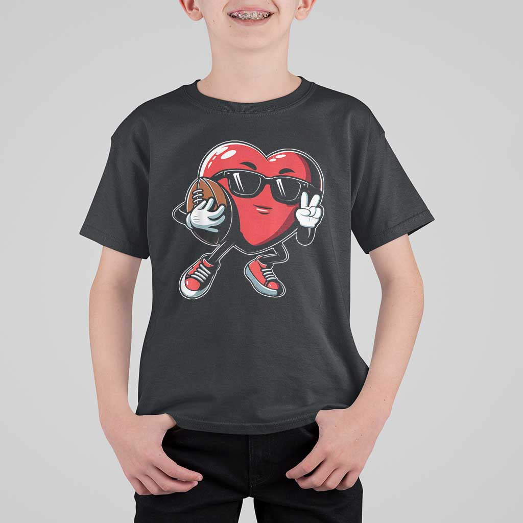 Valentines Day Heart Playing Football T Shirt For Kid Cute Gift for Sports Lovers