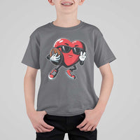 Valentines Day Heart Playing Football T Shirt For Kid Cute Gift for Sports Lovers
