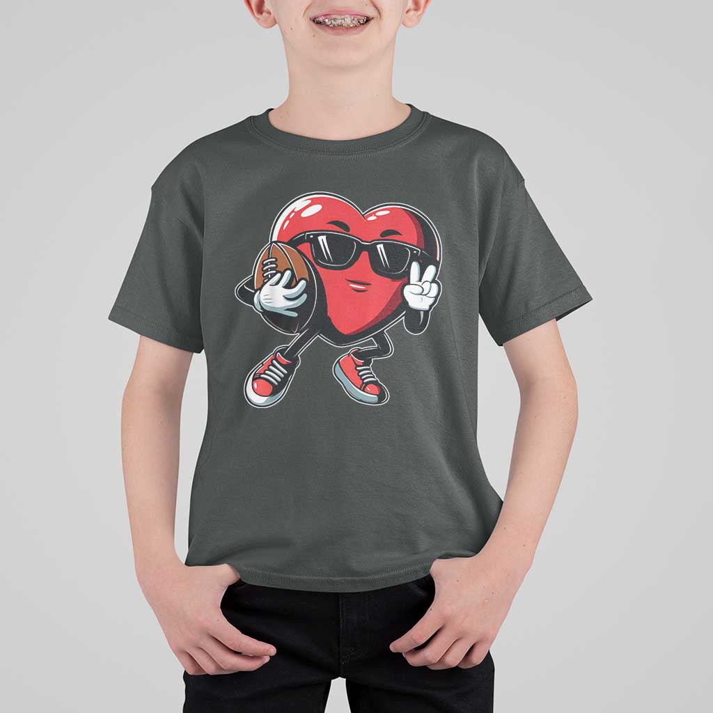 Valentines Day Heart Playing Football T Shirt For Kid Cute Gift for Sports Lovers