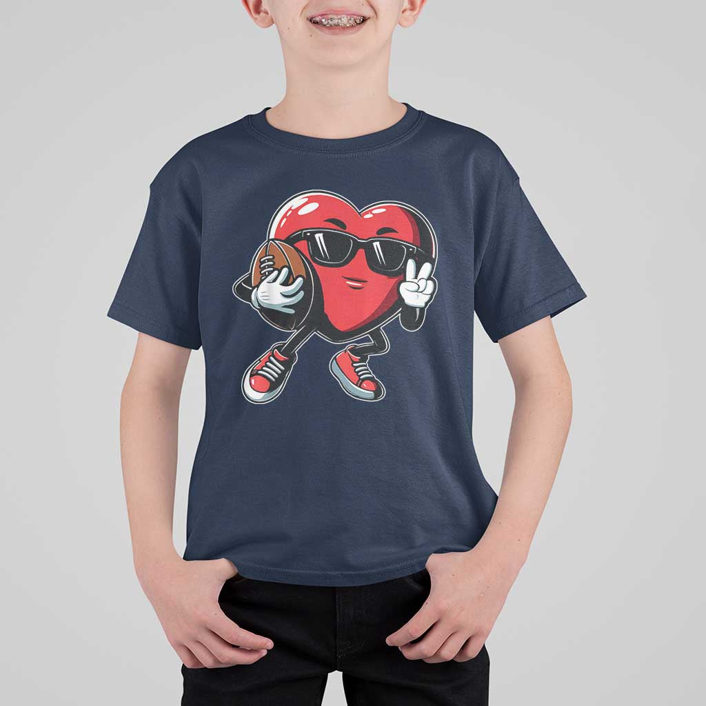 Valentines Day Heart Playing Football T Shirt For Kid Cute Gift for Sports Lovers