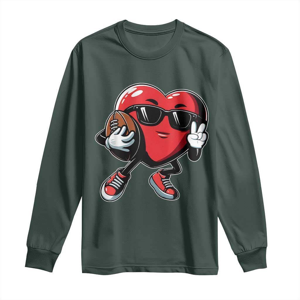 Valentines Day Heart Playing Football Long Sleeve Shirt Cute Gift for Sports Lovers