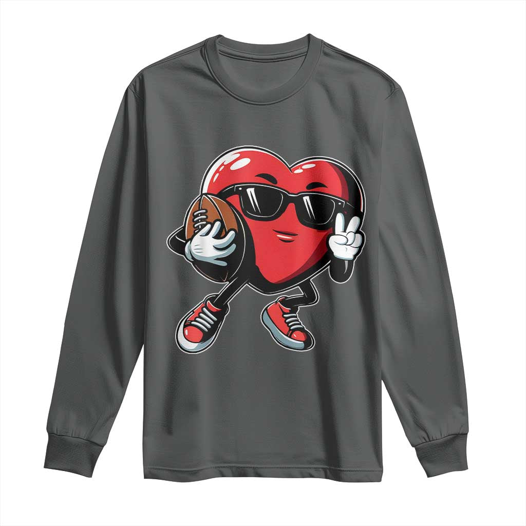 Valentines Day Heart Playing Football Long Sleeve Shirt Cute Gift for Sports Lovers