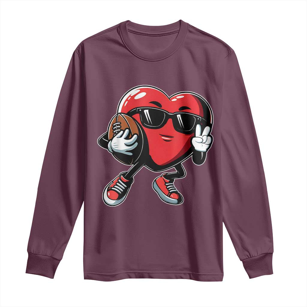 Valentines Day Heart Playing Football Long Sleeve Shirt Cute Gift for Sports Lovers