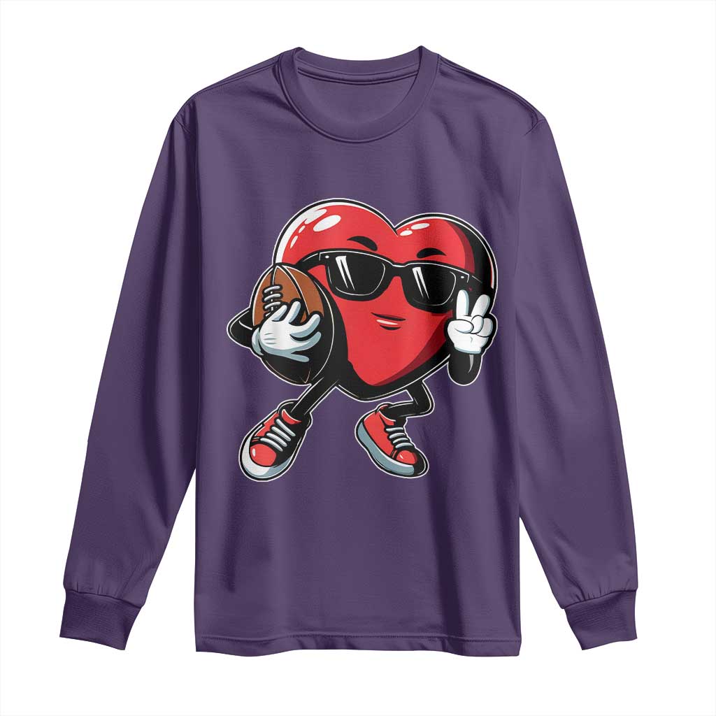 Valentines Day Heart Playing Football Long Sleeve Shirt Cute Gift for Sports Lovers