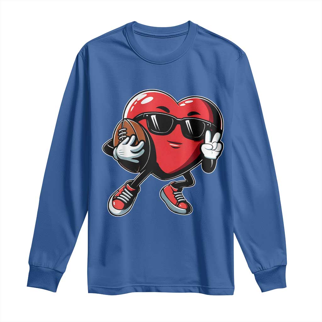 Valentines Day Heart Playing Football Long Sleeve Shirt Cute Gift for Sports Lovers
