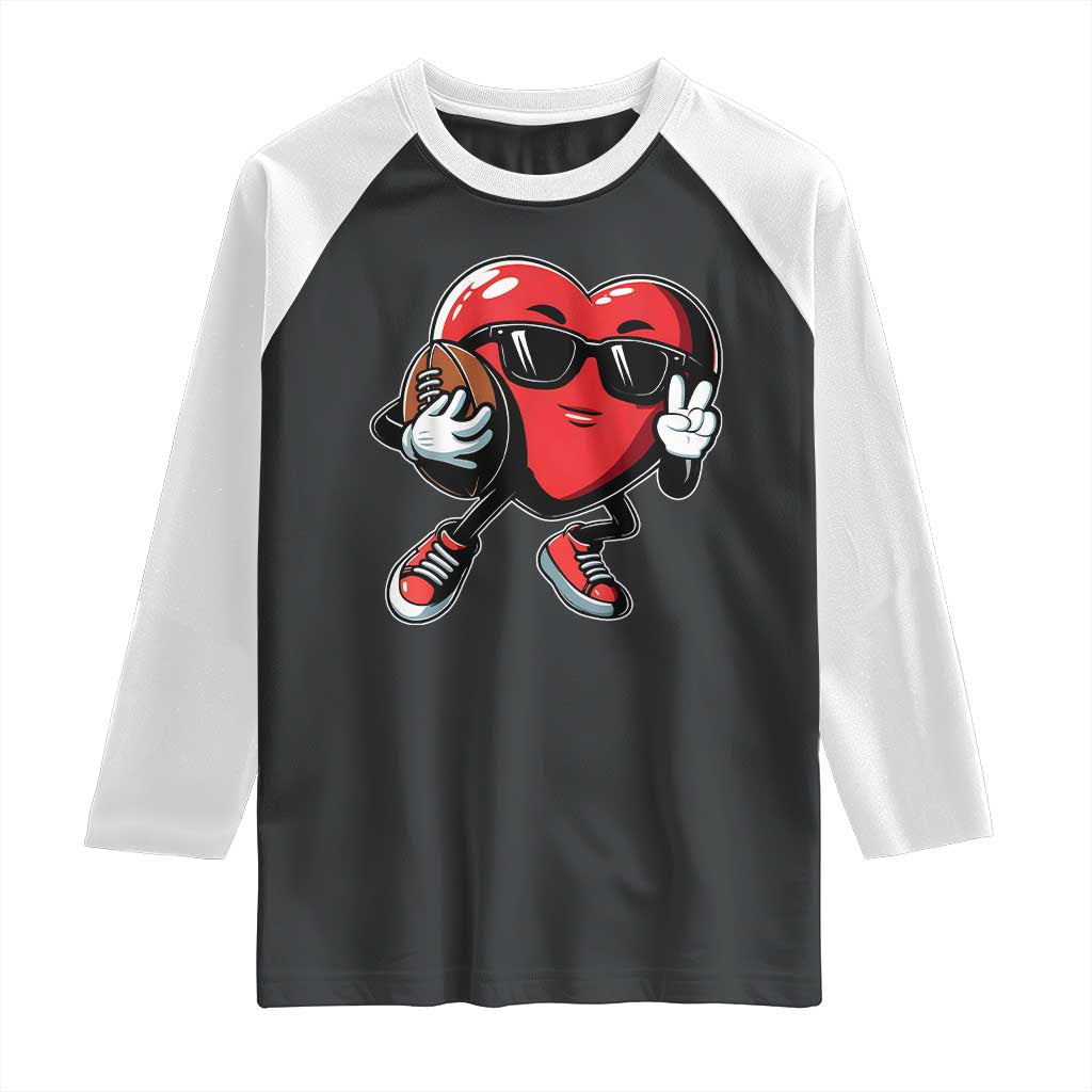 Valentines Day Heart Playing Football Raglan Shirt Cute Gift for Sports Lovers