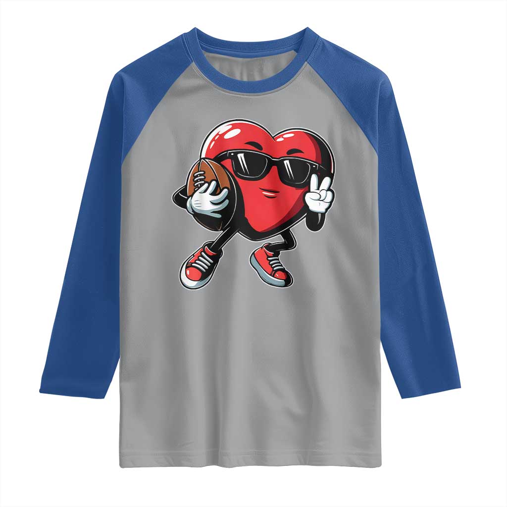 Valentines Day Heart Playing Football Raglan Shirt Cute Gift for Sports Lovers