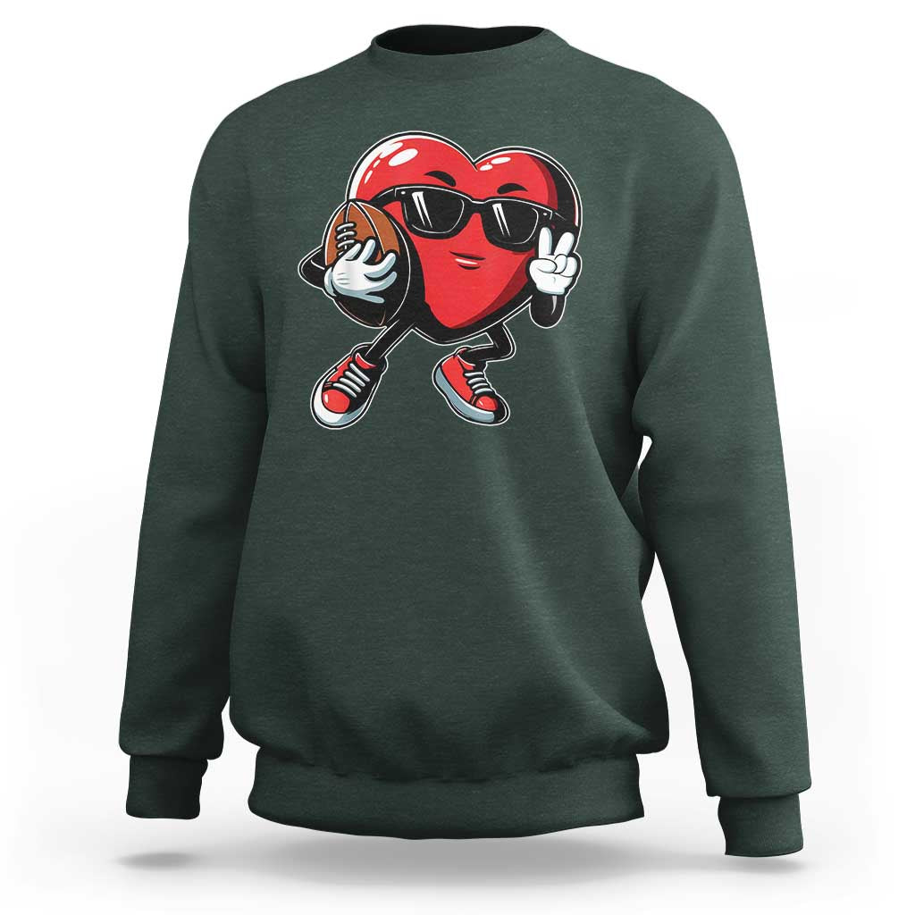 Valentines Day Heart Playing Football Sweatshirt Cute Gift for Sports Lovers