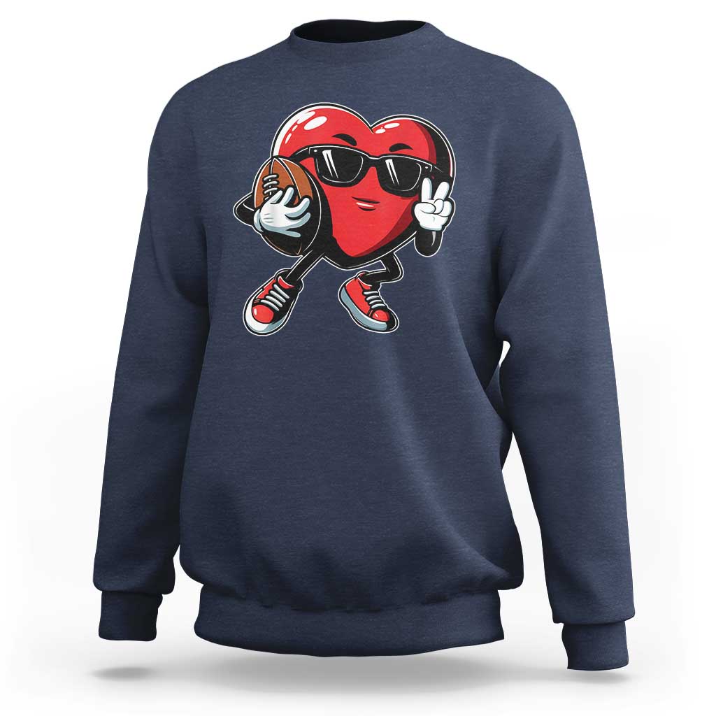 Valentines Day Heart Playing Football Sweatshirt Cute Gift for Sports Lovers
