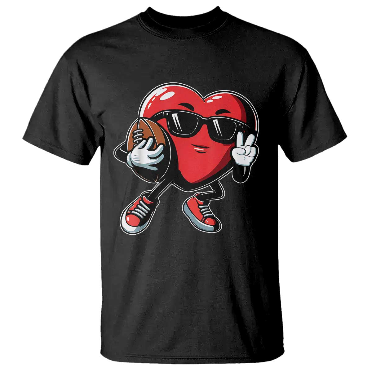 Valentines Day Heart Playing Football T Shirt Cute Gift for Sports Lovers