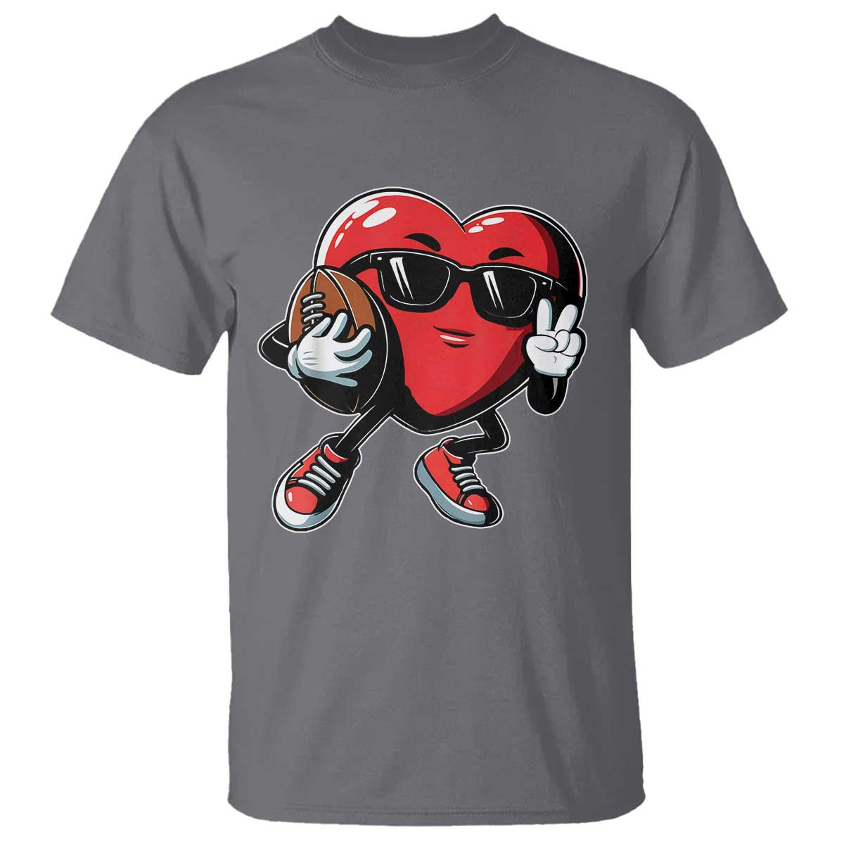 Valentines Day Heart Playing Football T Shirt Cute Gift for Sports Lovers