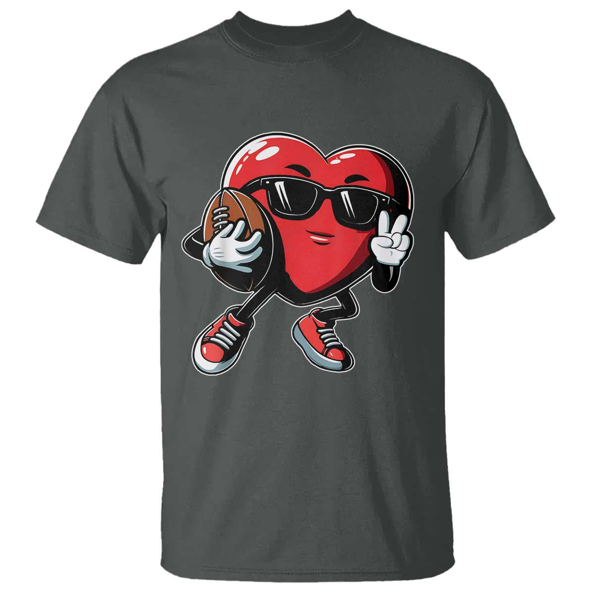 Valentines Day Heart Playing Football T Shirt Cute Gift for Sports Lovers