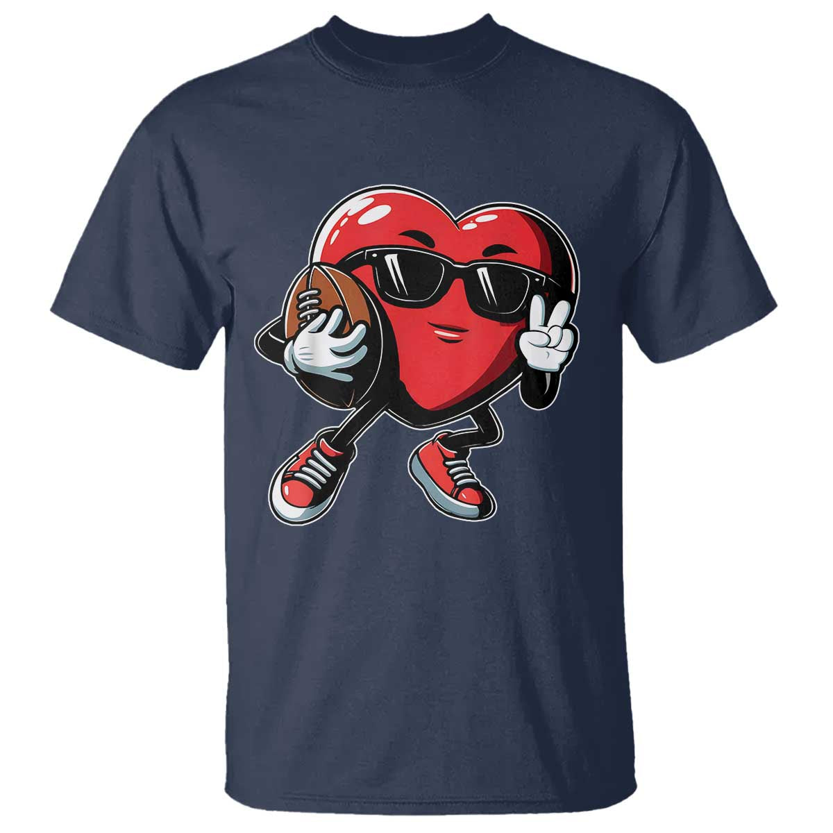 Valentines Day Heart Playing Football T Shirt Cute Gift for Sports Lovers