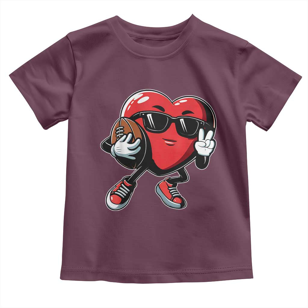 Valentines Day Heart Playing Football Toddler T Shirt Cute Gift for Sports Lovers