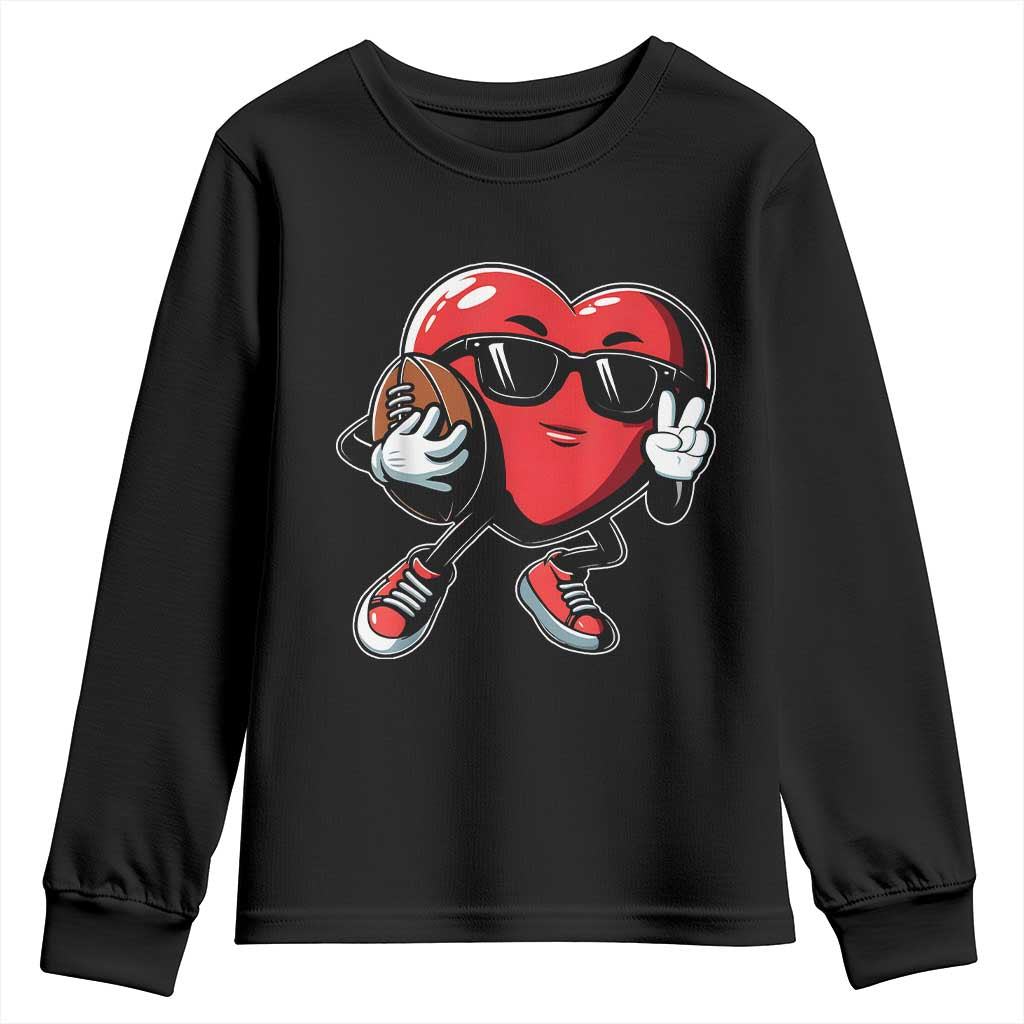 Valentines Day Heart Playing Football Youth Sweatshirt Cute Gift for Sports Lovers