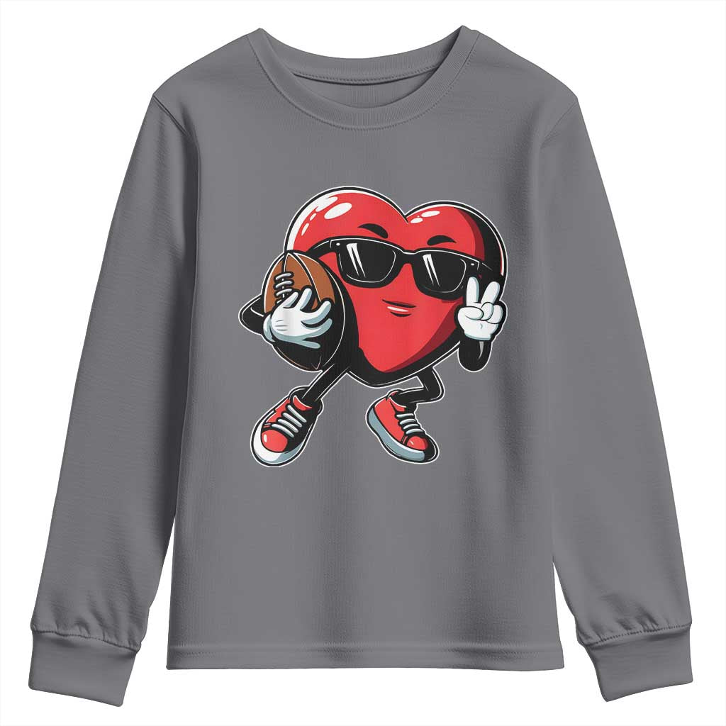 Valentines Day Heart Playing Football Youth Sweatshirt Cute Gift for Sports Lovers