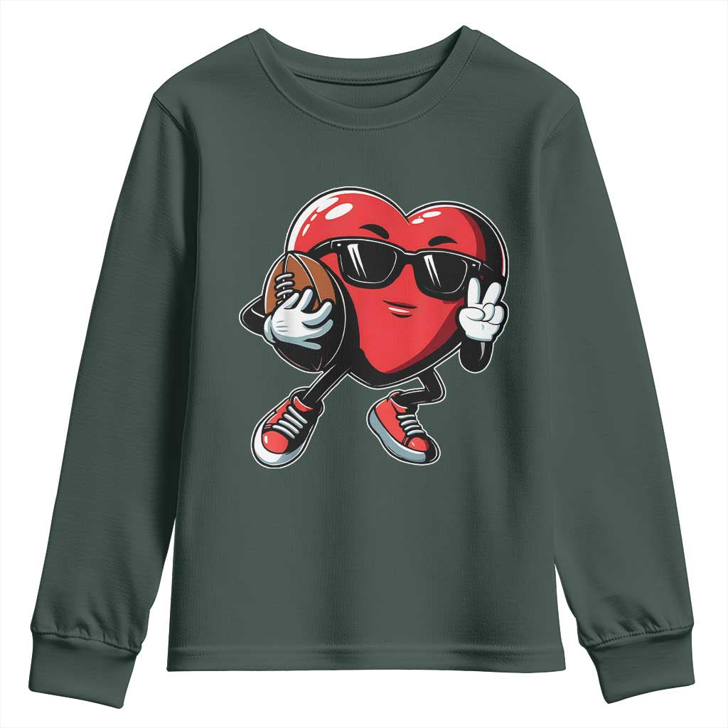 Valentines Day Heart Playing Football Youth Sweatshirt Cute Gift for Sports Lovers
