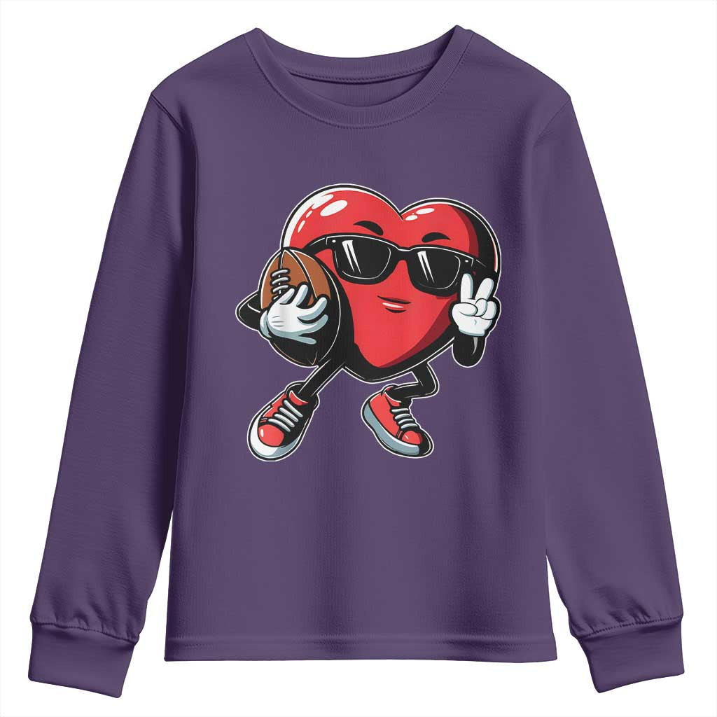 Valentines Day Heart Playing Football Youth Sweatshirt Cute Gift for Sports Lovers