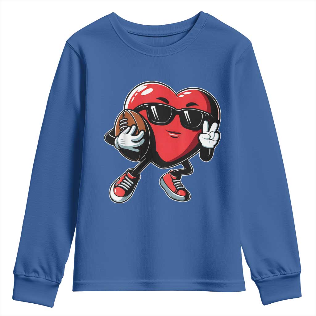 Valentines Day Heart Playing Football Youth Sweatshirt Cute Gift for Sports Lovers
