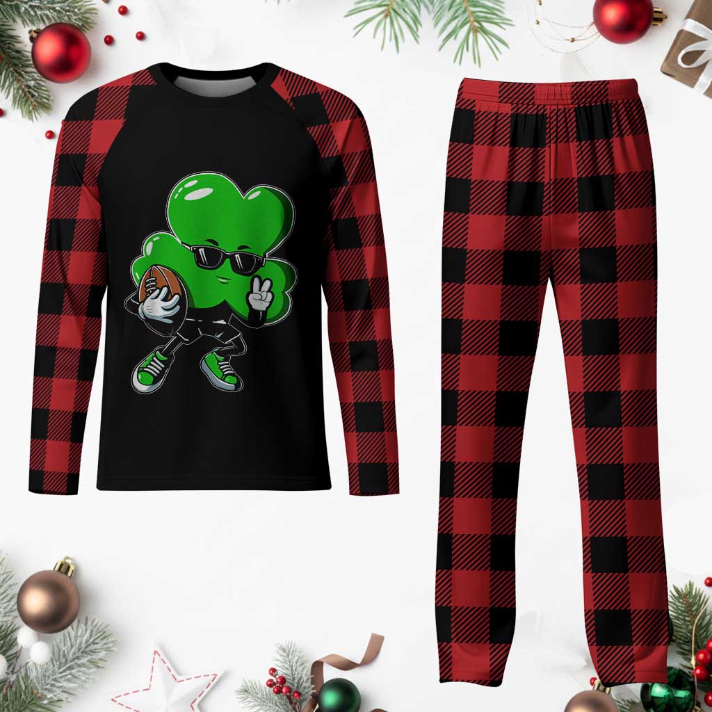 St Patricks Day Shamrock Playing Football Plaid Pajama Set Cute Gift for Sports Lovers - Wonder Print Shop