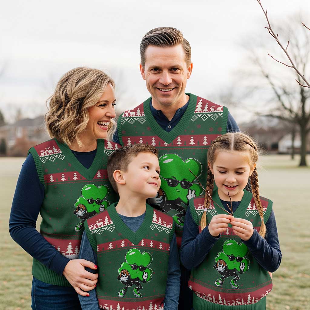 St Patricks Day Shamrock Playing Football V-Neck Knit Sweater Vest Cute Gift for Sports Lovers - Wonder Print Shop