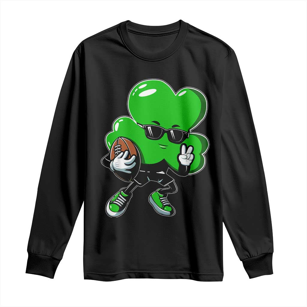 St Patricks Day Shamrock Playing Football Long Sleeve Shirt Cute Gift for Sports Lovers