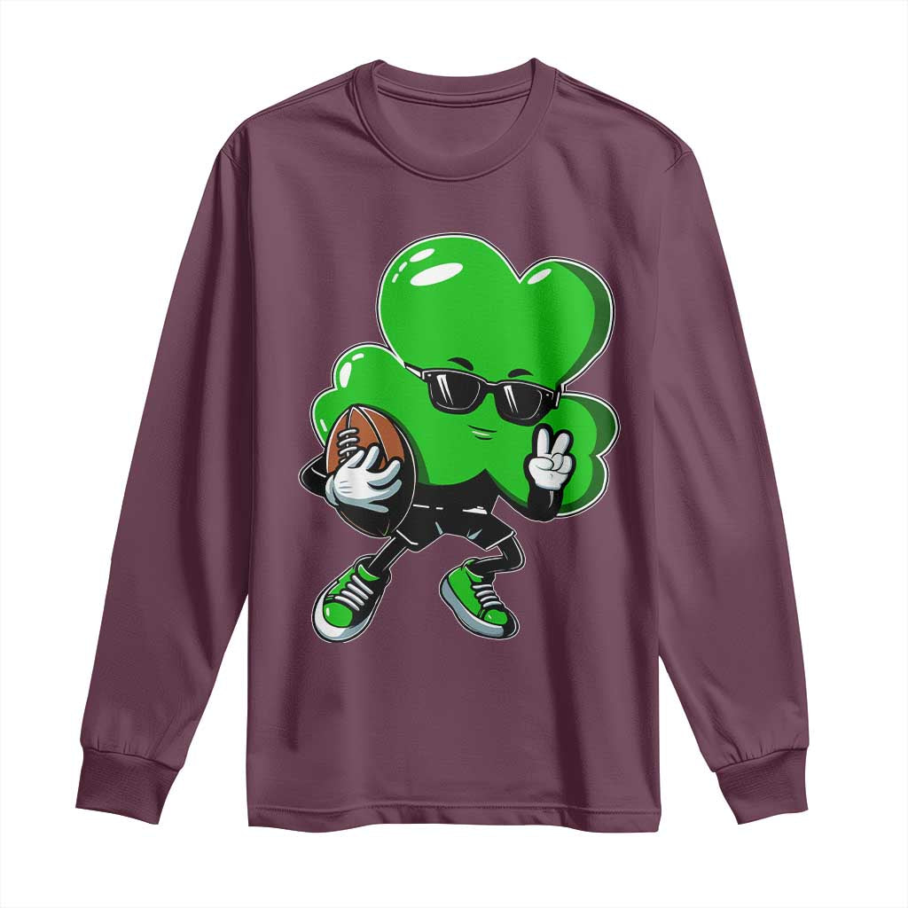 St Patricks Day Shamrock Playing Football Long Sleeve Shirt Cute Gift for Sports Lovers
