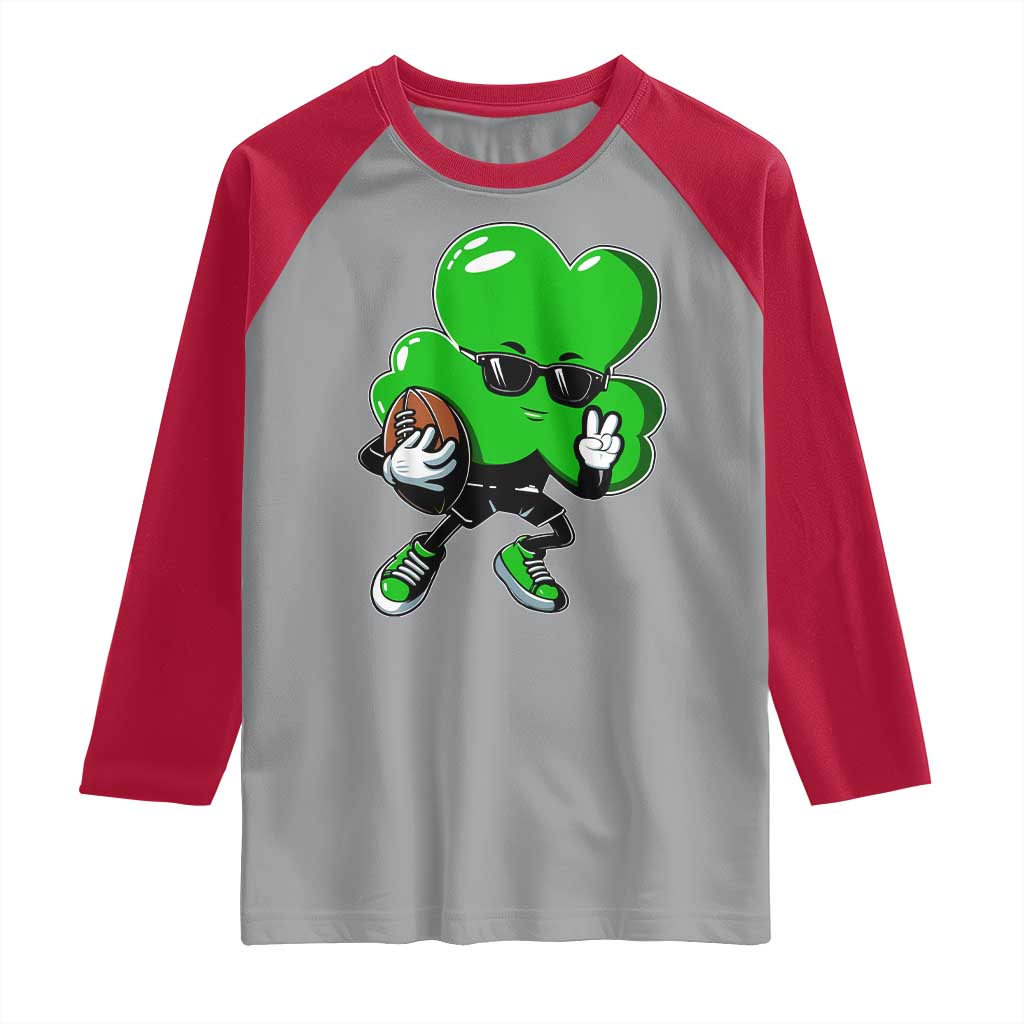 St Patricks Day Shamrock Playing Football Raglan Shirt Cute Gift for Sports Lovers