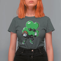 St Patricks Day Shamrock Playing Football T Shirt For Women Cute Gift for Sports Lovers