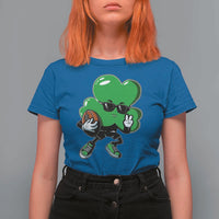 St Patricks Day Shamrock Playing Football T Shirt For Women Cute Gift for Sports Lovers