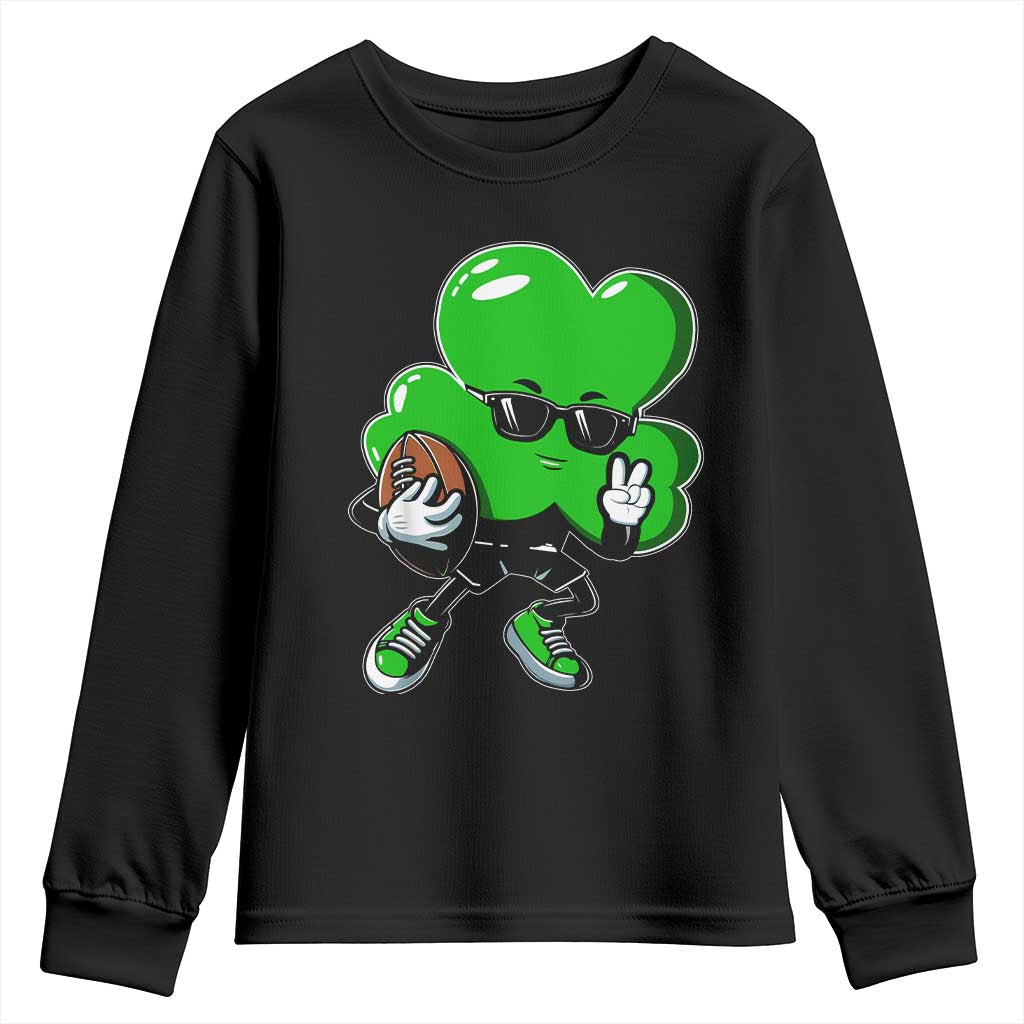 St Patricks Day Shamrock Playing Football Youth Sweatshirt Cute Gift for Sports Lovers