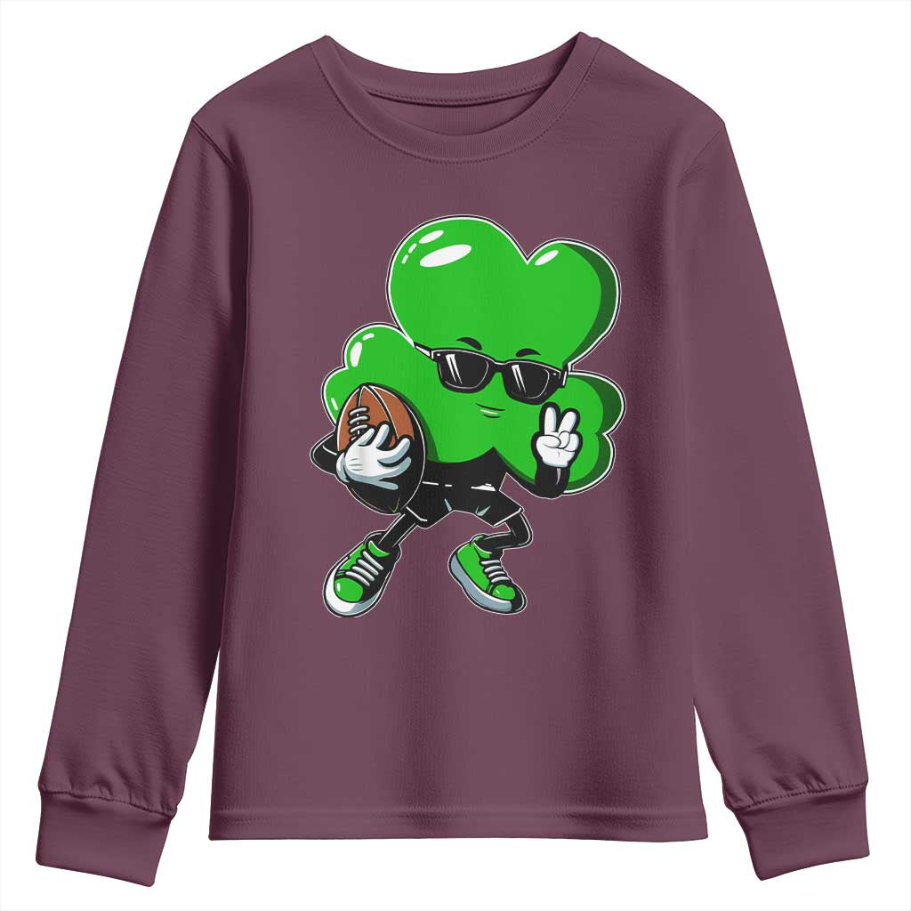 St Patricks Day Shamrock Playing Football Youth Sweatshirt Cute Gift for Sports Lovers