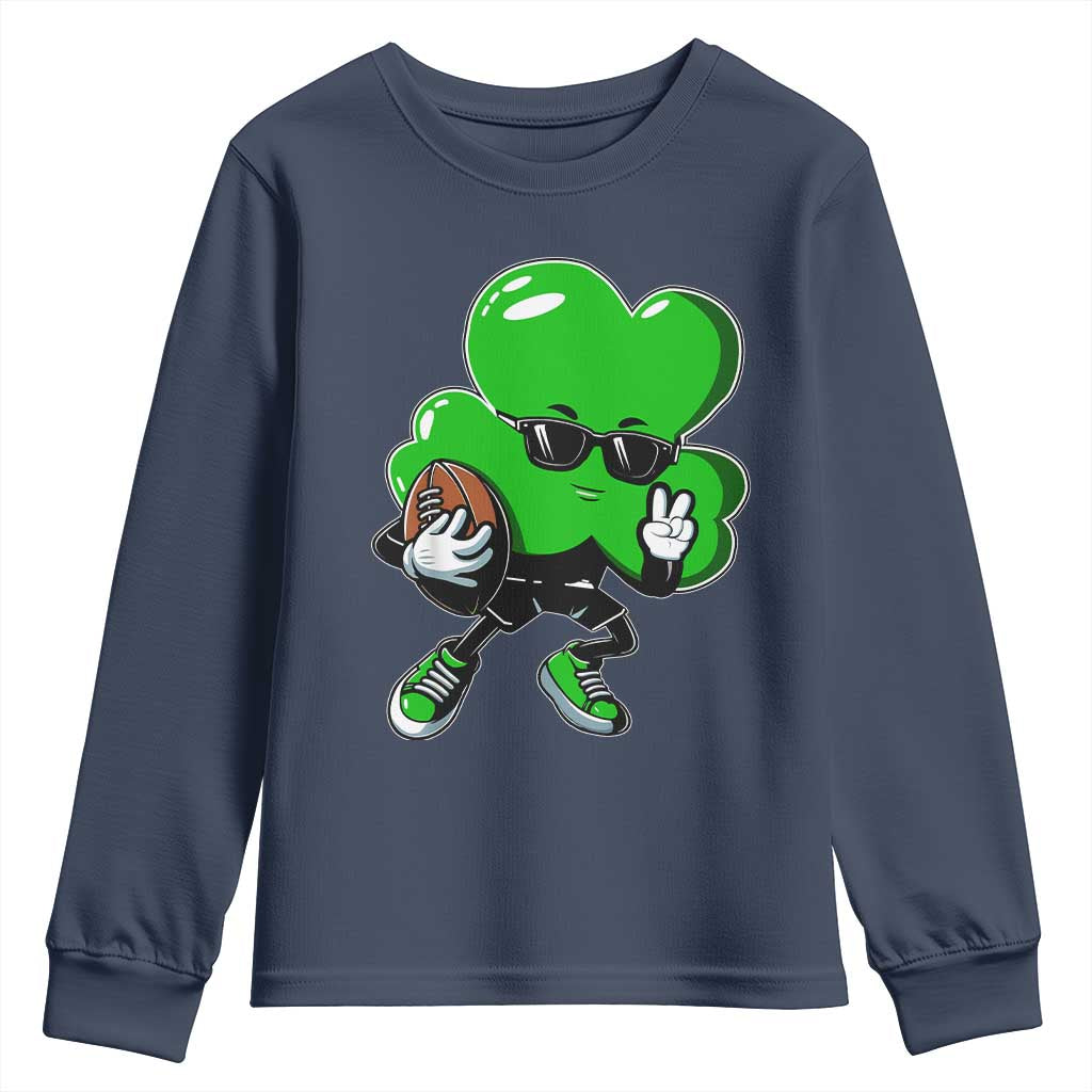 St Patricks Day Shamrock Playing Football Youth Sweatshirt Cute Gift for Sports Lovers