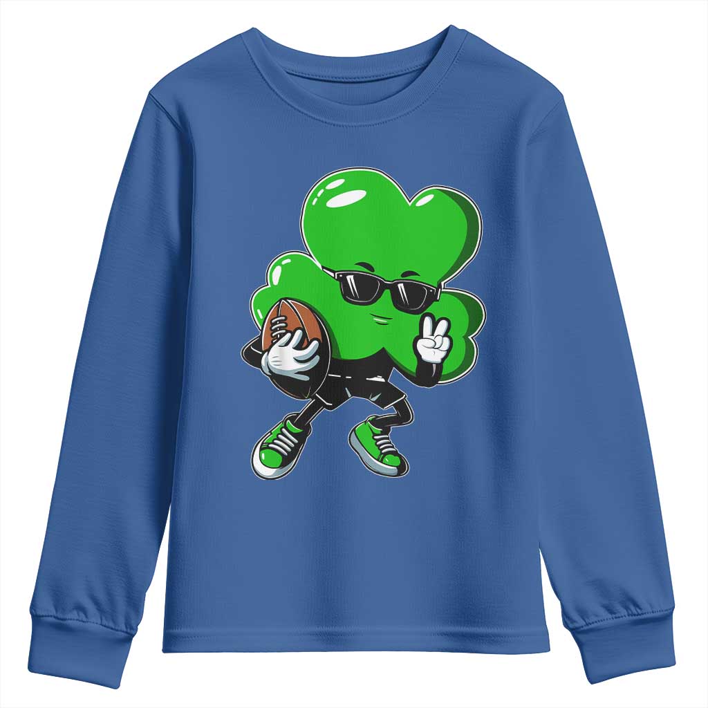 St Patricks Day Shamrock Playing Football Youth Sweatshirt Cute Gift for Sports Lovers