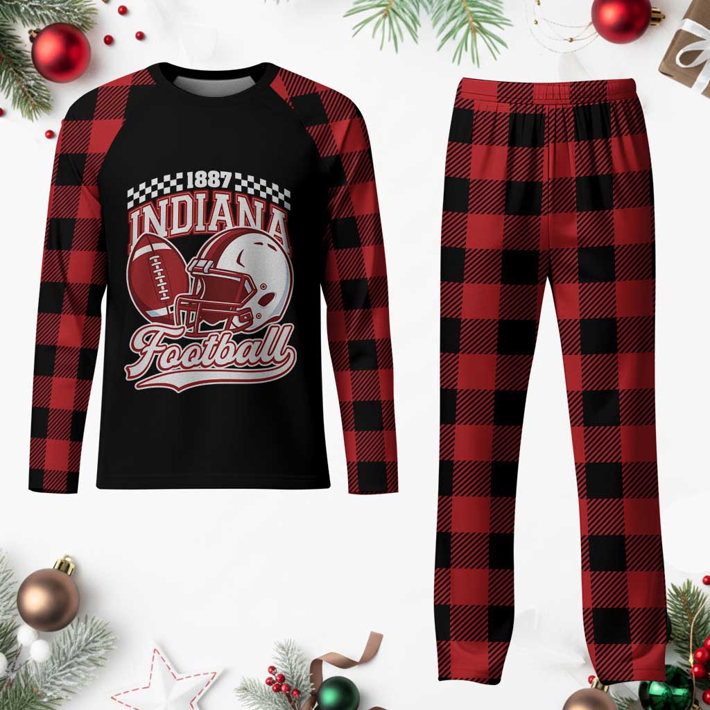 Indiana Pride Football Lover Plaid Pajama Set Retro IN for Sport Fans