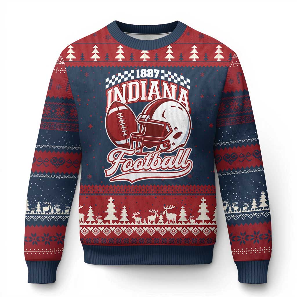 Indiana Pride Football Lover Ugly Christmas Sweater Retro IN for Sport Fans