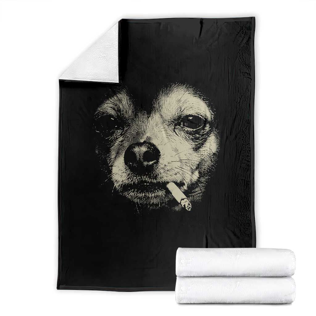 Funny Chihuahua Smoking Cegarette Meme Throw Blanket Gritty Ironic Dog Graphic for Dark Humor Lovers