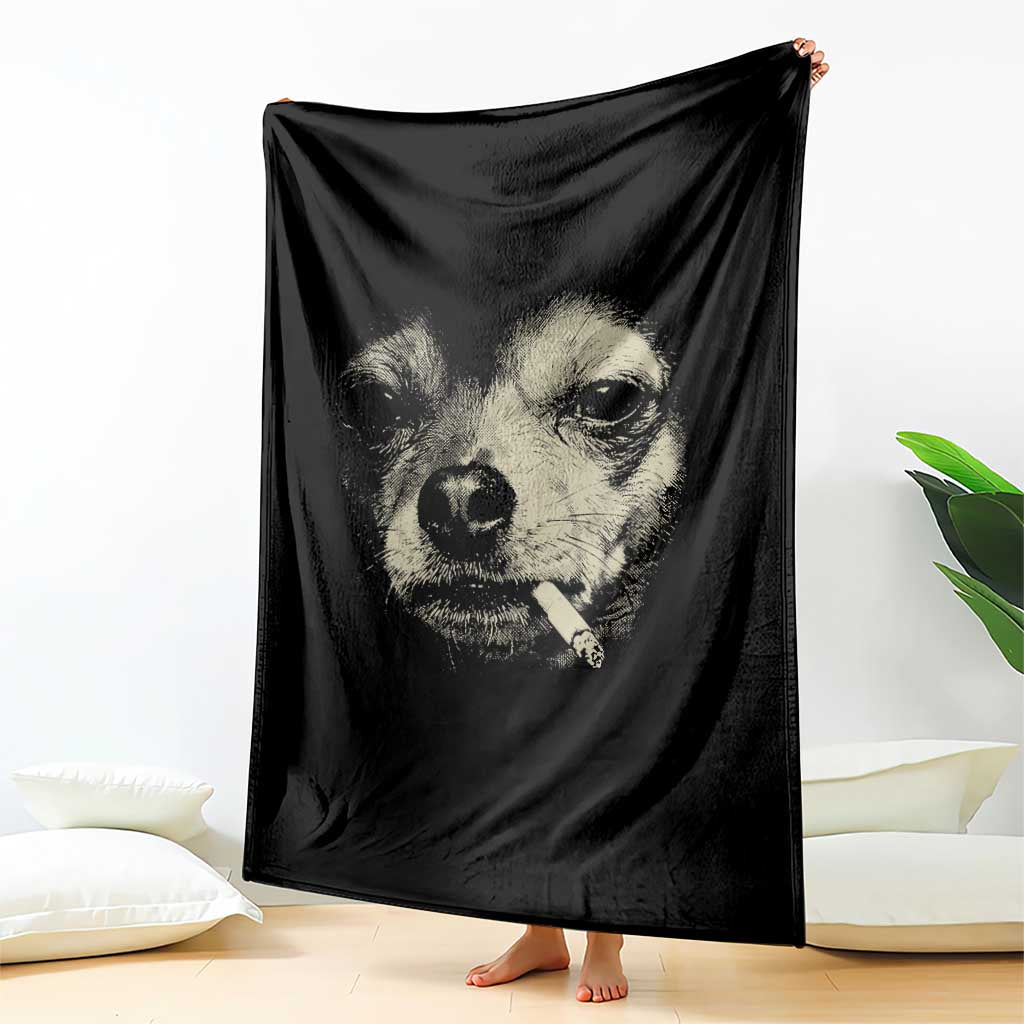 Funny Chihuahua Smoking Cegarette Meme Throw Blanket Gritty Ironic Dog Graphic for Dark Humor Lovers