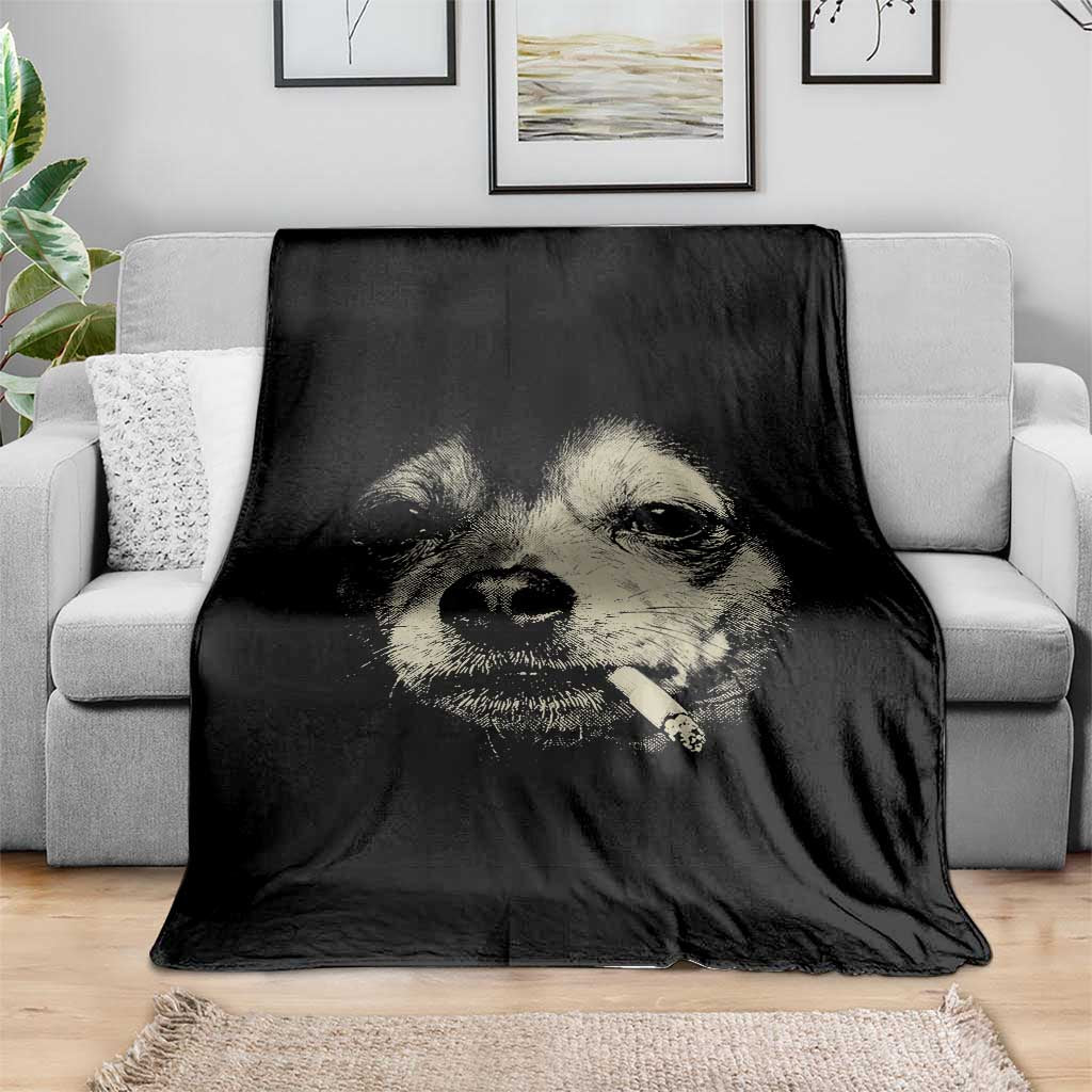Funny Chihuahua Smoking Cegarette Meme Throw Blanket Gritty Ironic Dog Graphic for Dark Humor Lovers