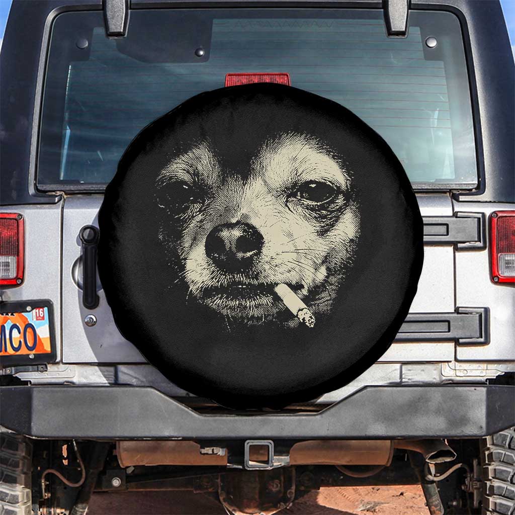 Funny Chihuahua Smoking Cegarette Meme Spare Tire Cover Gritty Ironic Dog Graphic for Dark Humor Lovers